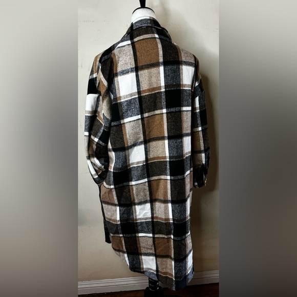 Shacket Duster khaki black plaid field jacket trench coat flannel Barn Chore - Picture 7 of 10
